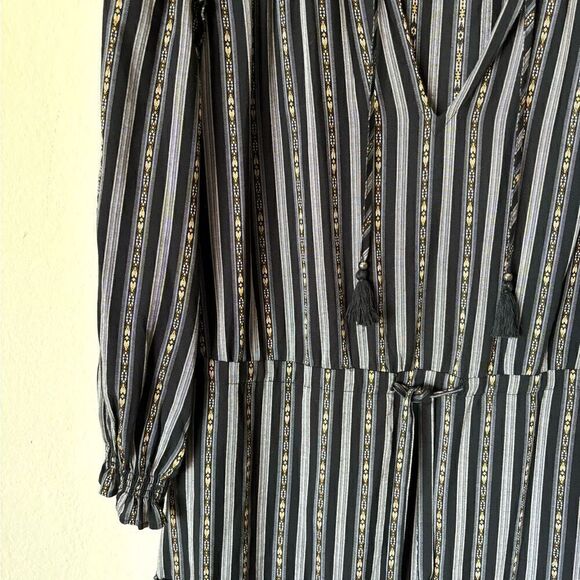 Paige Kaylynn Mini Black Multi Dress Striped Pleated V-Neck Blouse Size S - Picture 10 of 12